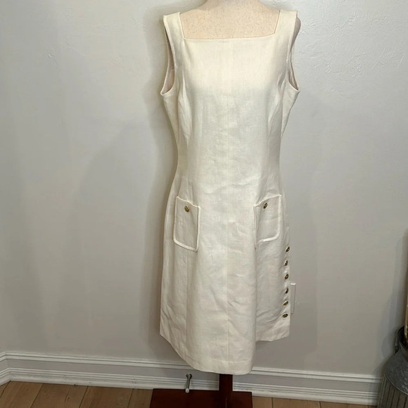 RALPH LAUREN LINEN/COTTON CLASSIC DRESS GOLD BUTTON DETAILS PATCH POCKETS 10 - Picture 1 of 8